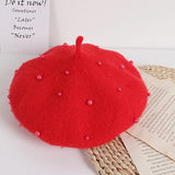 Wool Kids Winter Hat for Girls Retro Baby Beret Hats with Pearls Autumn Winter Kids Cap for Children Accessories 2-6Y