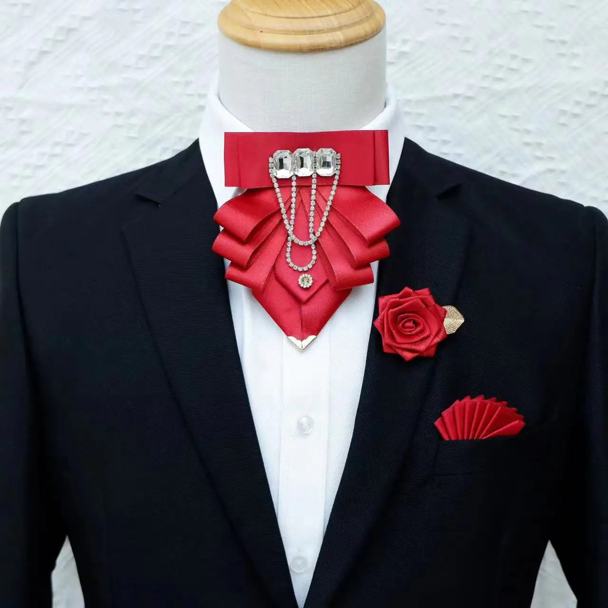 Original Fashion Tassel Rhinestone Bow Tie British Business Banquet Dress Collar Flowers Men's Wedding Bow-tie Brooch 3 Pcs Set