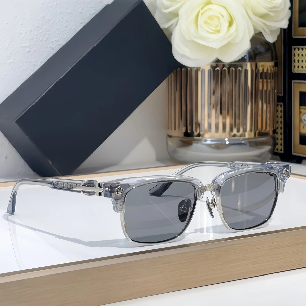 Popular Sunglasses Titanium Acetate Fashion Eyeglasse Frame Men Square Retro High Quality Women Luxury Brand Designer Glasses