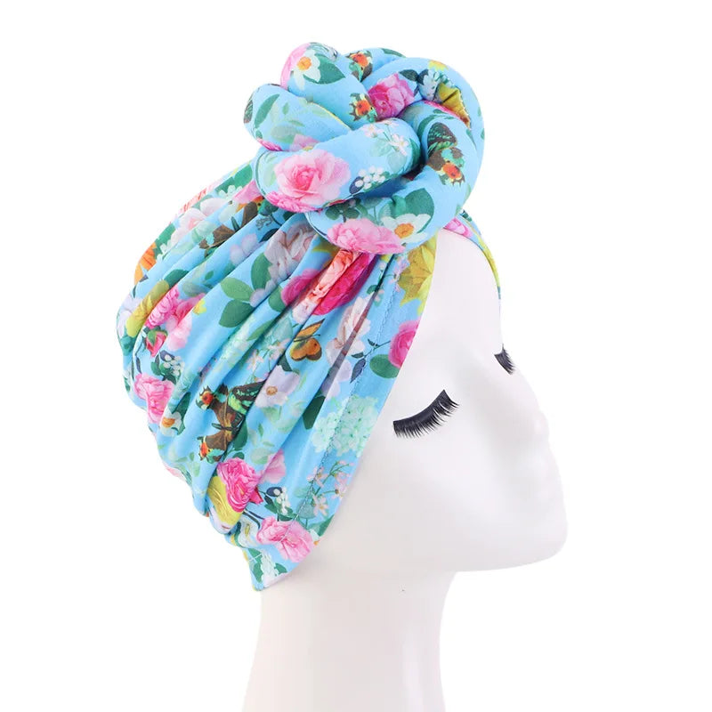 African Print Turban for Women New Fashion Pre-Made Top Knot Head Wraps Flower Stretch Hijab Ladies Party Wedding Headdress