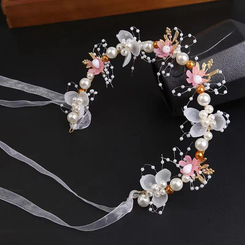 Elegant Girls Headband Lmitated Pearl Hair Headdress Baby Girls Flower Wreath Bride Garland Head Hoop Wedding Headbands Hair