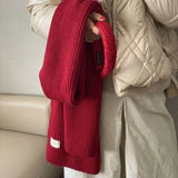 Knit Wool Scarf Cashmere Shawl New Year Scarf Winter Cashmere Scarves Solid Color Korean Style Scarves Red Knitted Shawl