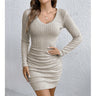 Mia Muse Women's Dresses Fall Winter Ribbed Knitted Slim Plain Sexy V-Neck Bodysuit Mini Casual Long Sleeve Short  Dresses
