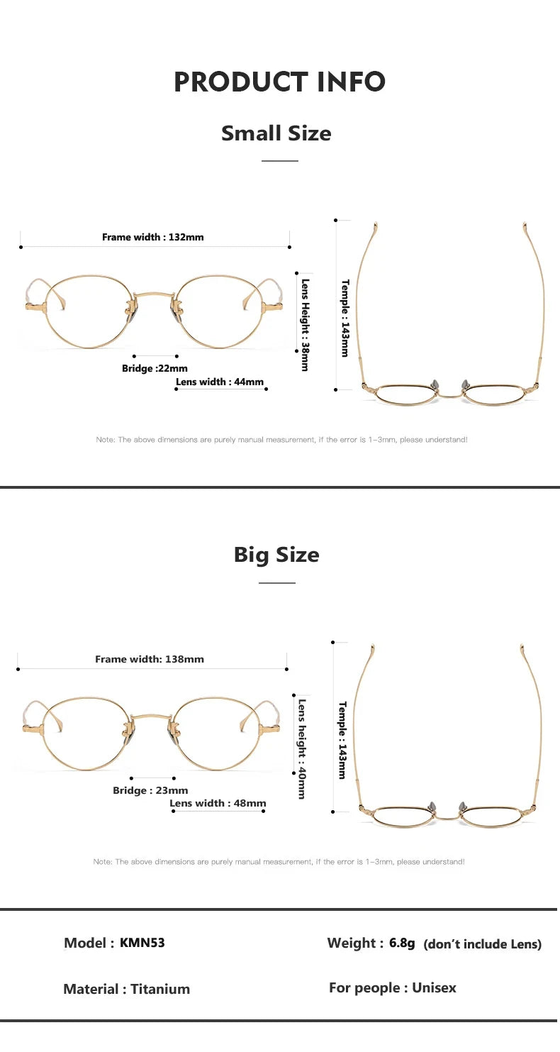 Pure Titanium Glasses Frame Men Women Vintage Round Brand Design Eyeglasses Frames New Titan Eyewear High Quality Spectacles