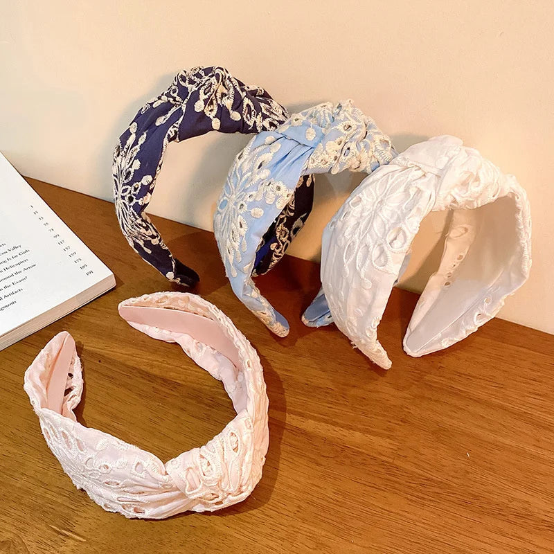 knotted Wide Headbands For Women Girls Headwear Fashion Embroidery Fabric Hairbands Female Hair bands Hoop Hair Accessories