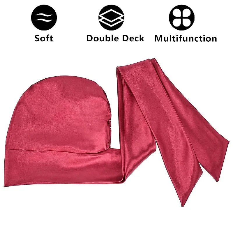 New Women silky satin night sleeping cap head wrap Bowknot Turban Pre Tied Fitted Bandana Chemo cap Nightcap hair loss patients