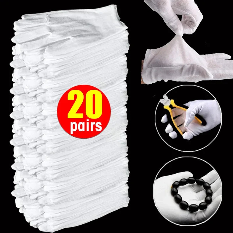 1-20pairs White Cotton Work Gloves Dry Hands Handling Film SPA Gloves Ceremonial High Stretch Gloves Household Cleaning Tools