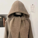 2025 Newest Knitted Balaclava Autumn Winter Solid Color Warm Beanie Shawl Earmuffs Hat One-piece Versatile Wool Hat For Women