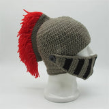 Warm Winter Handmade Funny Hats Original Red Tassel Roman Knight Helmet Mask Beanies Cosplay Caps Men's Women's Gag Party Gifts
