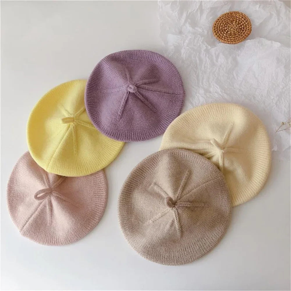 Fashion Cute Baby Knitted Beret Hat Solid Color Children's Warm Hats Autumn Winter Cap For Kids Outdoor Bonnet Accessories Gift