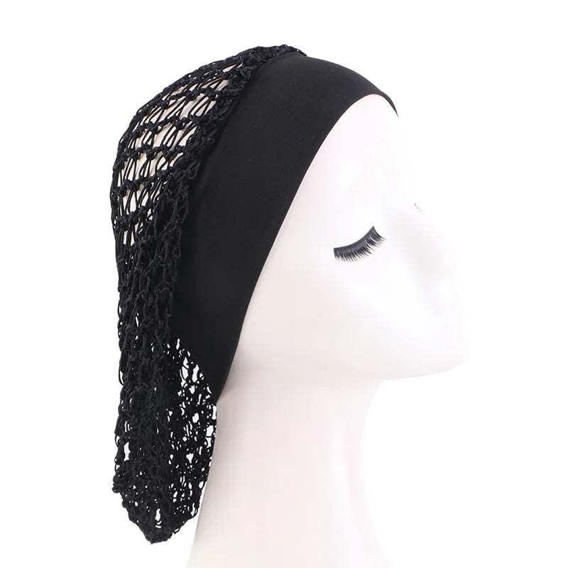 Women Stretchy Wide Band Crochet Hair Snood Mesh  Net Wig Cap Head Cover Care Nightcap Pocket Wrap Dreadlock Headwear