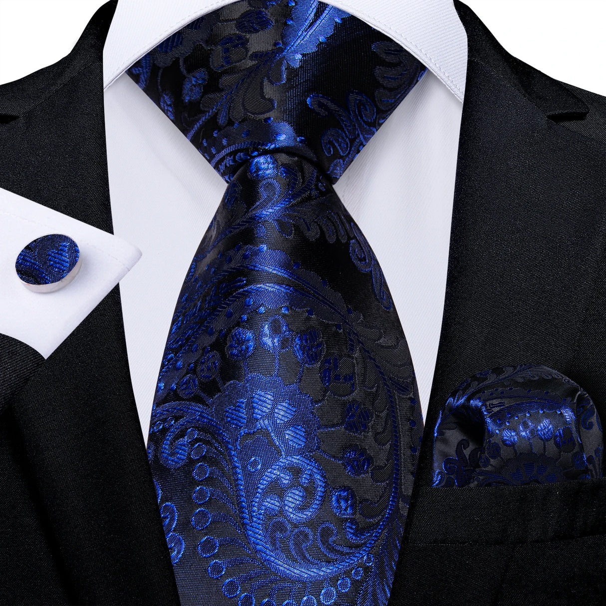 2023 New Blue Ties for Men Luxury Paisley Striped Check Silk Polyester Men's Wedding Party Necktie Accessories Handkerchief Gift