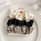 3/4/5 PCS Elastic Bands Elegant Solid Color Satin Pleated Scrunchies Woman Strong Ponytail Hair Ties Accessories Wholesale