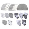 15Pieces New Born Gloves+Hats+Socks Sets Cartoon 100%Cotton Baby Boy Girl Headwear 0-12M Solid Color Infant Supplies Accessories