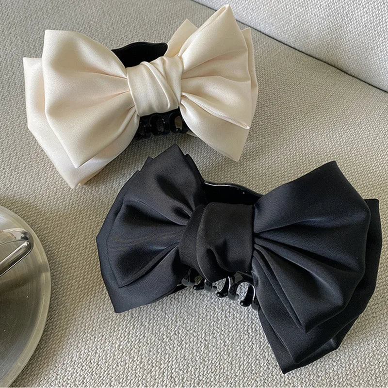 Elegant Women Bow Hair Claw Clips Double-Sided Large Satin Shark Hair Claw Solid Bowknot Hairpins Barrettes Hair Accessories