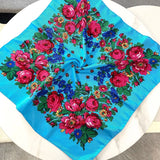 70*70cm Russian Floral Square Scarf Women Luxury Flower Printed Bandana Head Wraps Ethnic Handkerchief Headband Scarves