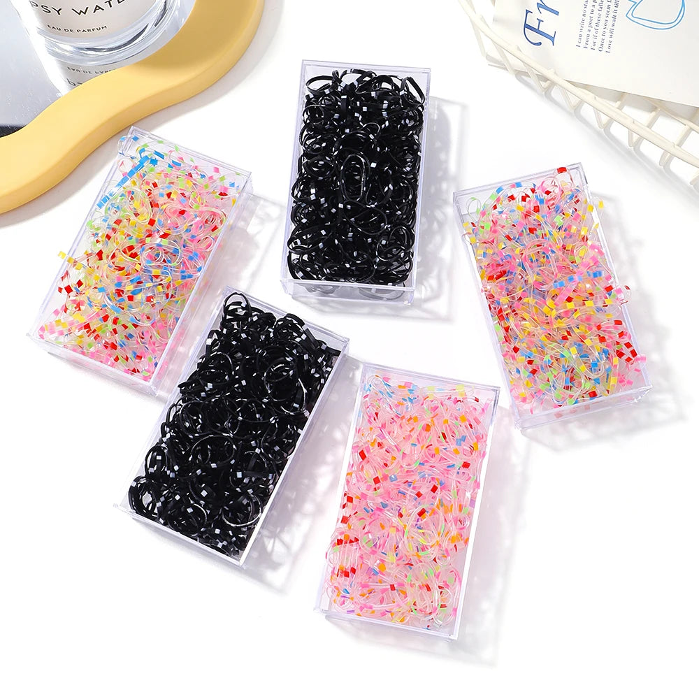 1000Pcs/Pack Disposable Elastic Hair Bands Colorful Scrunchie Girls Rubber Band Ponytail Holder Kids Hair Accessories Hair Ties