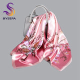 BYSIFA| Pink New Silk Shawl Scarf Women Fashion Elegant Floral Square Satin Scarves Fouldard Fall Winter Neck Scarves Hijiabs