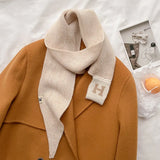 Ladies Fashion Solid Colour Narrow Small Sharp Corners Buckle Neckerchief Knitted Winter Warm Long Scarf