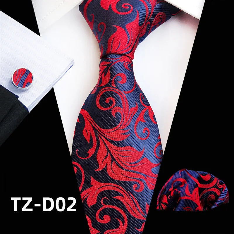 Orange Novelty Ties For Men Plaid Flower Design Silk Wedding Necktie For Men Hanky Cufflinks Gifts Business Party Suit Bow Tie