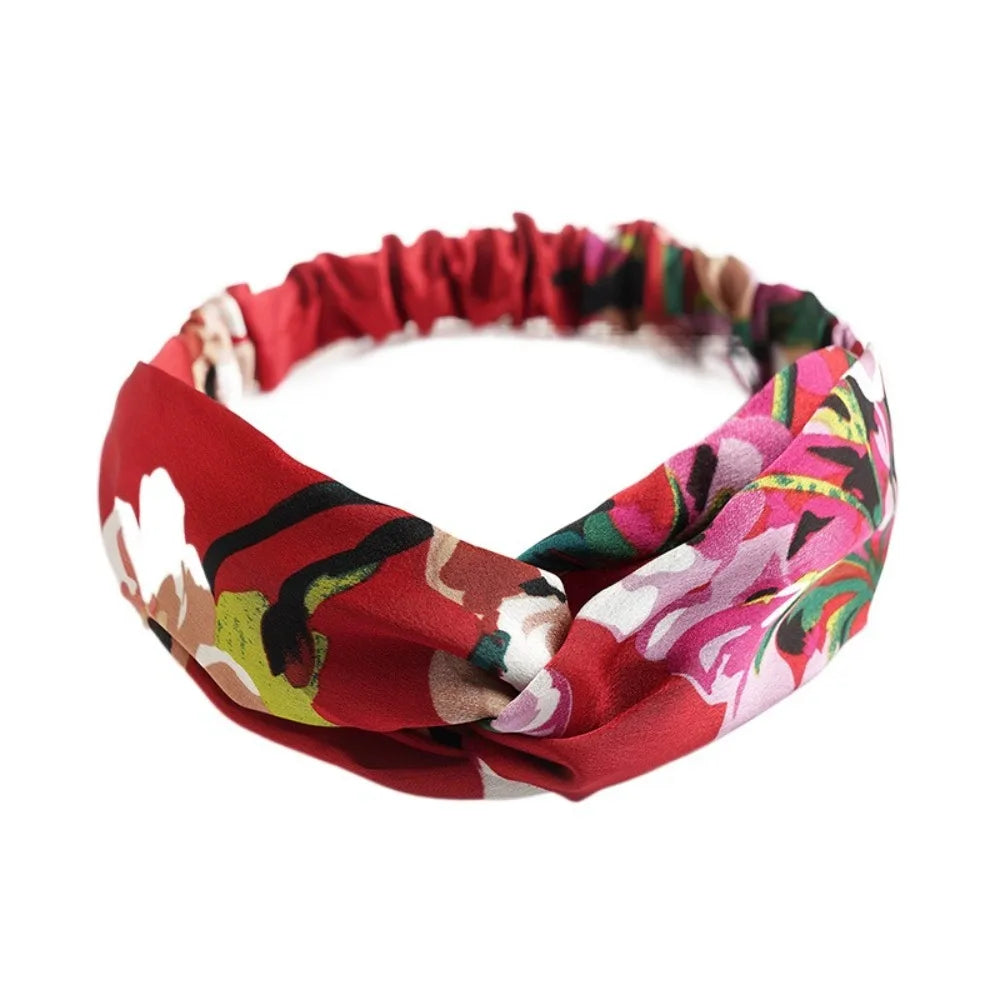 Fashion Headband Non Slip Bohemian Women Headwrap Vintage Cross Elastic Turban Headwear Print Yoga Hair Band Wide Hairband