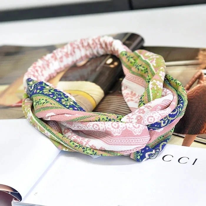 Clearance Fresh Colorful Turban Headbands Women Spring Summer Chiffon Headband Head Wrap Wide Lattice Hairband Hair Accessories