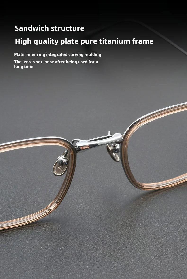TFTB Retro All Pure Titanium Men's Glasses Luxury Square Small Framework Ultralight Optical Prescription Eyeglasses Frame 142mm