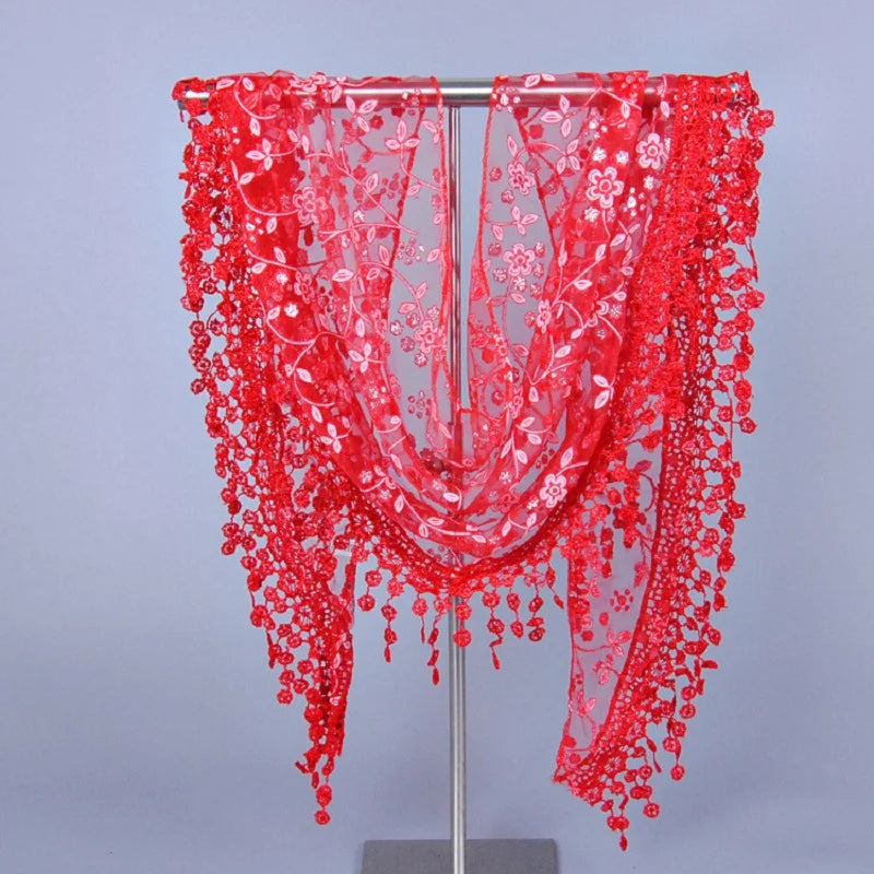 Women Fashion Triangle Wrap Lady Shawl Flower Lace Scarf Female Baby Tassel Shawls Scarves Spring Summer Photo Props Accessories