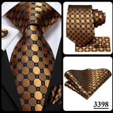 Hi-Tie Men's Tie Set Gold Paisley 100% Silk 8.5cm Wedding Ties For Men New Fashion Design Hanky Cufflinks Set Quality Necktie