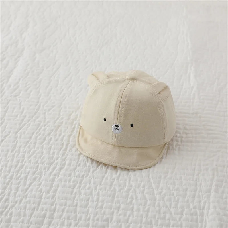 Cute Bear Ear Baby Baseball Cap Summer Short Brim Infant Toddler Sun Hat Cartoon Baby Boys Girls Cotton Peaked Caps
