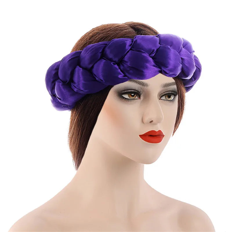 2025 Latest Satin Twist Braids Headband Elastic Headwear African Cap Nigerian Wedding Gele Women Turban Bandana Bandage Wrap Hat