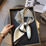 Women Silk Black and white stripes Square Scarf Luxury Brand Female Beach Stoles Echarpe Satin Headband Shawl Wraps Bandana