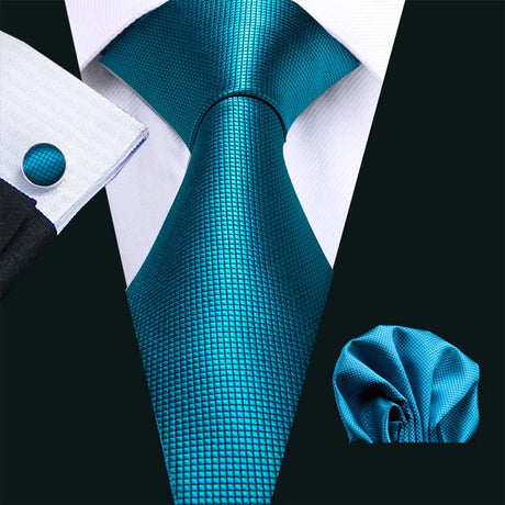 Noverlty Teal Silk Necktie For Men Solid Luxury Brand Suit Pocket Square Cufflinks High Quality Tie Set Wedding Party Barry.Wang