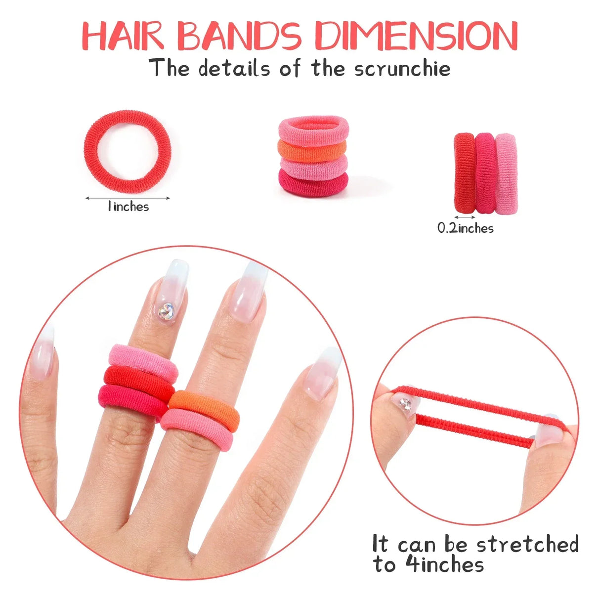 50Pcs/bag Colorful Basic Nylon Ealstic Hair Ties for Girls Ponytail Hold Scrunchie Rubber Band Kid Fashion Hair Accessories
