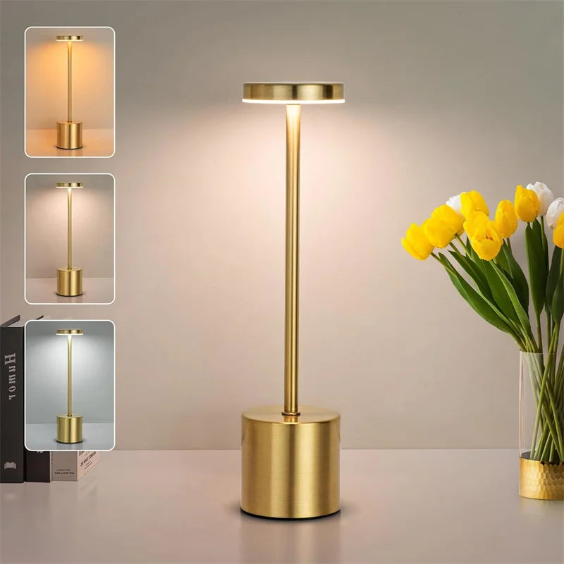 1PC Metal Classic Table Lamp USB Rechargeable Night Light Stepless Dimming Touch 3 Level Bedside Lamp Hotel Bar Decoration