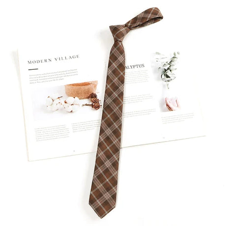 Brown Retro Plaid Striped Lazy-Free Japanese Style Brown Tie Women's Junior Wear Bow Tie College Style Men's Fashionmariage bleu