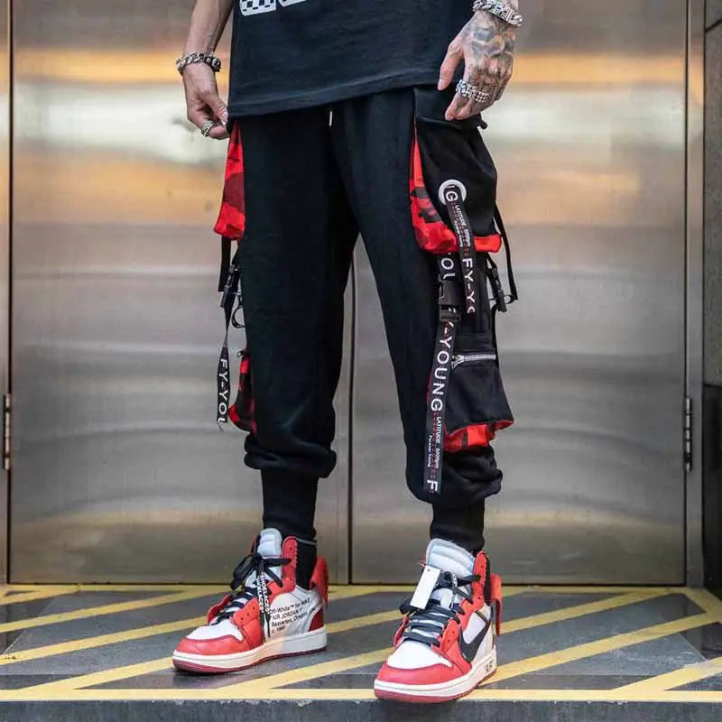 Stylish Techwear Men Cargo Pants  Hip Hop Streetwear High Street Jogger Male Trousers Ribbons Pockets Harem Pants for Male