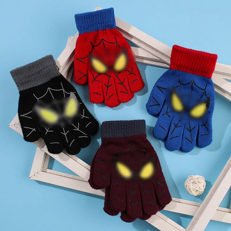 Marvel Spiderman Winter 2022 Children's Warm Gloves 5-10 Years Old Cartoon Knitted Gloves Cute Decoration Kids Christmas Gifts