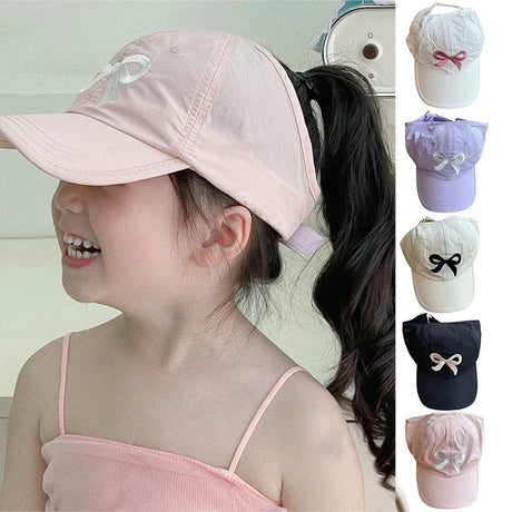 Summer Kids Baseball Caps Girls Hollow Top High Ponytail Caps UV Protection Sun Hat Children Peaked Cap Adjustable Visor Cap