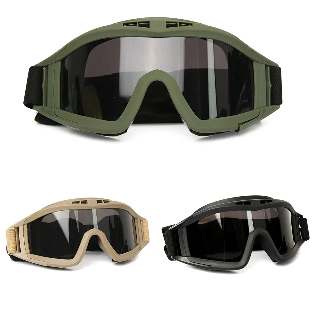 Outdoor Airsoft Tactical Goggles 3 Lenses Wind and Dust Resistant Shooting Motocross Mountaineering Glasses CS Safety Protection