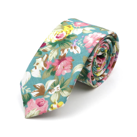 New Style Floral Printed 6cm Tie Blue Green Purple Skinny 100% Cotton Necktie For Men Women Wedding Party Suits Shirt Accessory