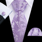 Male Gift Silk Men Tie Set Purple Violet Solid Paisley Striped Wedding Business Tie for Man Necktie Handky Cufflinks Barry.Wang