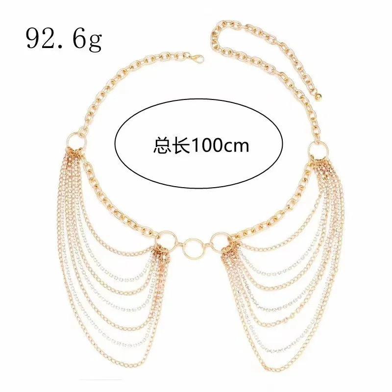Waist Chain Jewelry Adjustable Harness Belly Chain Multi Layer Tassel Belly Chain Sexy Waist Corset Belt Clothing for Women