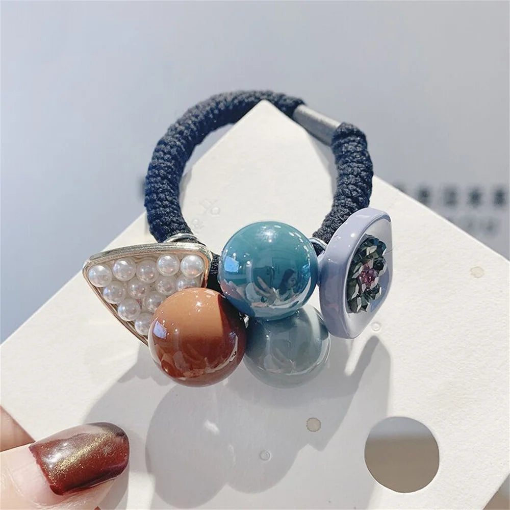 Candy Pearl Elastics Hair Ties Rhinestone Headband Ponytail Holder Non-slip Colorful Hair Ties Hair Accessories For Girls Women