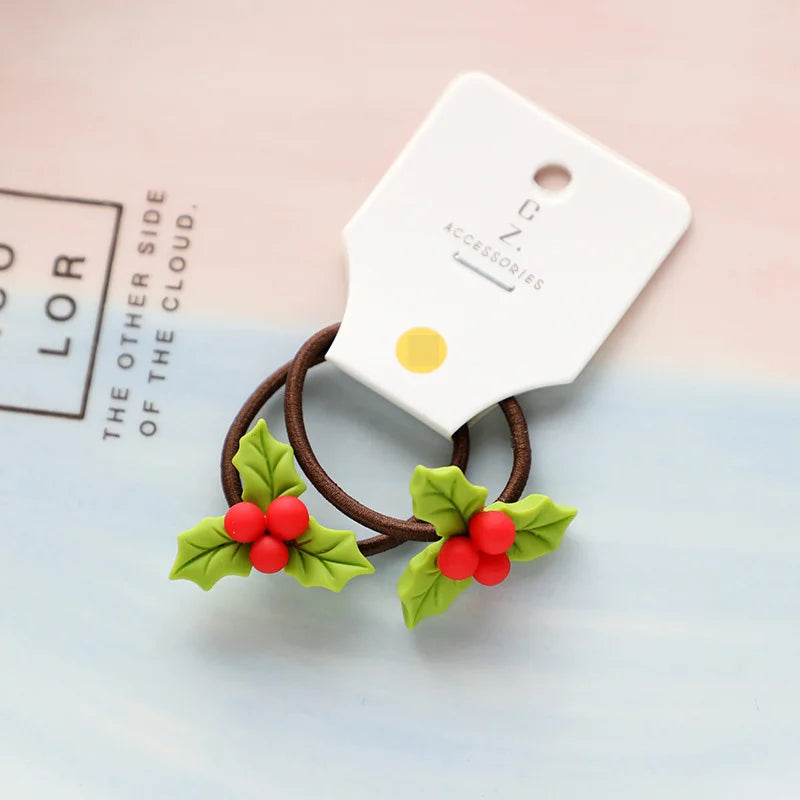 2pcs New Cute Cartoon Christmas Elk Elastic Hair Bands Rubber Hair Rope Tie Girls Hair Scrunchie Ponytail Holder Gum Accessories