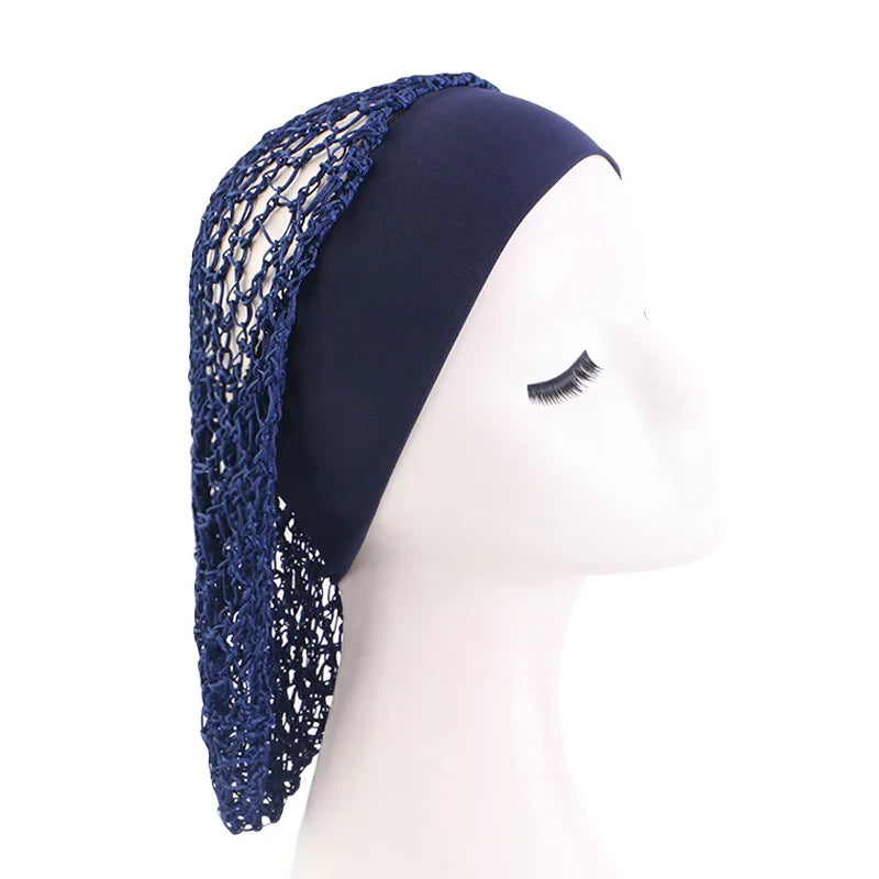 Women Stretchy Wide Band Crochet Hair Snood Mesh  Net Wig Cap Head Cover Care Nightcap Pocket Wrap Dreadlock Headwear