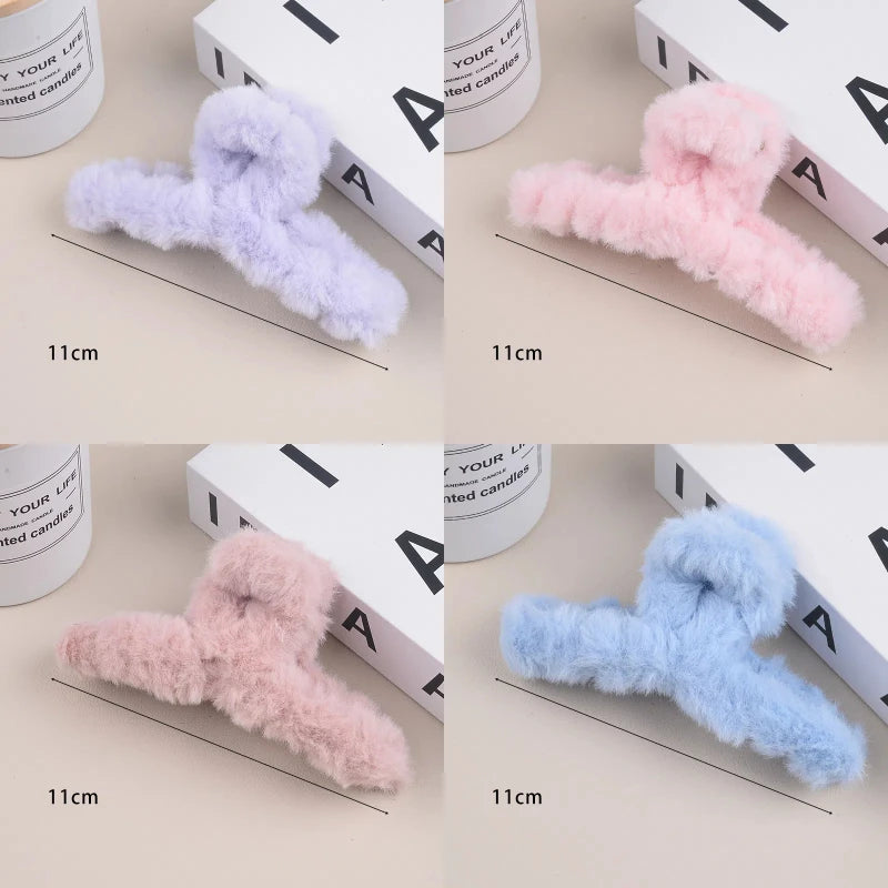 4Pcs/Set Plush Hair Claw Elegant Acrylic Hairpins Faux Fur Hair Clip Barrette Crab Headwear for Women Girls Hair Accessories