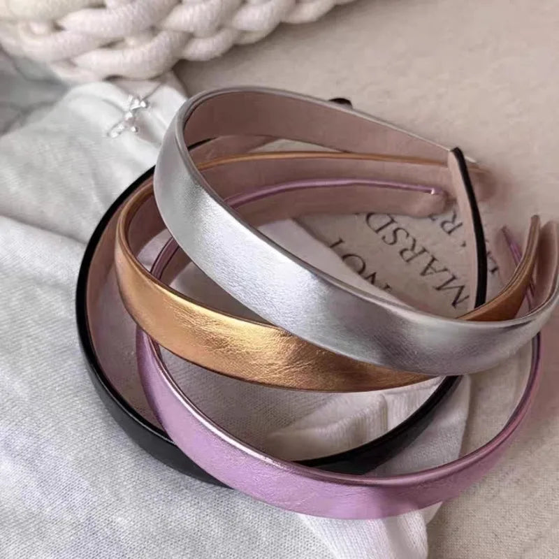 New Europe and America Elegant Gold Sliver Leather PU Hairband Headband for Women Girls Hair Bands Hair Accessories