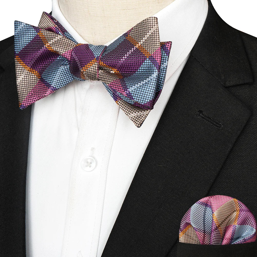 EASTEPIC Striped Bow Tie for Men Hanky Set Plaid Accessory Paisley Neckwear Floral Design Polka Dot Pure Black Evening Party