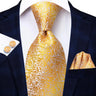 Hi-Tie Solid Gold Yellow Silk Ties For Men Handky Cufflinks Set Fashion Gift For Men's Tie Wedding Business Necktie